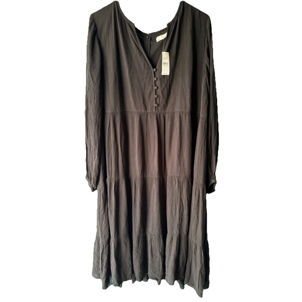 LOFT Dress, Womans Size L Black Flowy Long